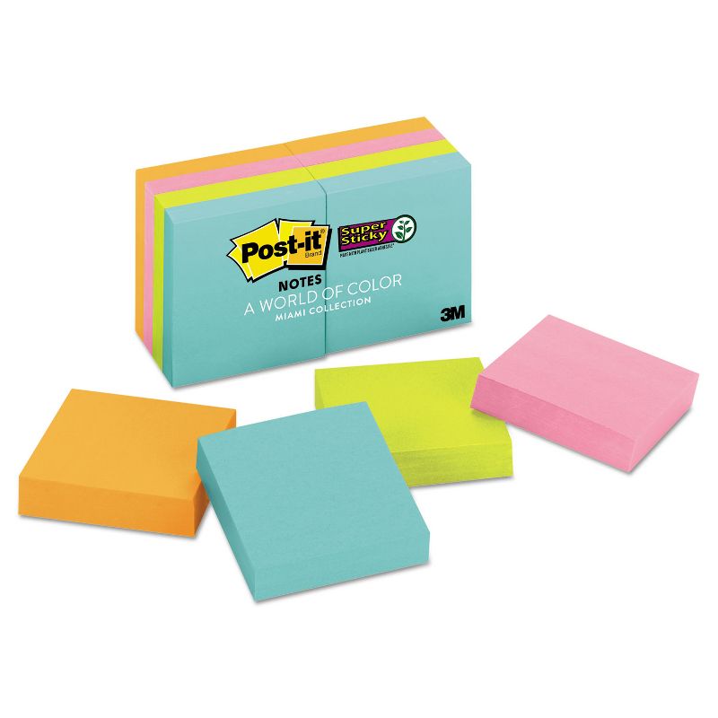 Post-it Super Sticky Pads in Miami Colors 2 x 2 Miami 90/Pad 8 Pads/Pack 6228SSMIA, 1 of 10