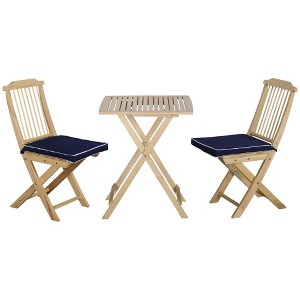 Resenkos 3 Piecess Patio Folding Bistro Set, A Table And Two Chairs, Cushion, Fir Wood Seat, Dark Blue - 1 of 4