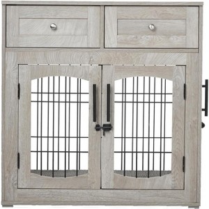 40" Heavy Duty Dog Crate Furniture - Dual-Door Pet Kennel Wooden Kennel End Table with 2 Storage Drawers, Indoor Pet House for Small/Medium/Large Dogs - 1 of 4