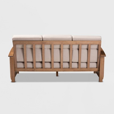 Charlotte Taupe Faux Leather and Walnut Wood 3-Seater Sofa