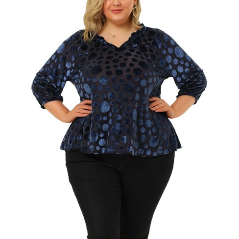 Agnes Orinda Women's Plus Size Velvet Tops Semi Sheer Bishop Sleeve Polka  Dots Elegant Top : Target
