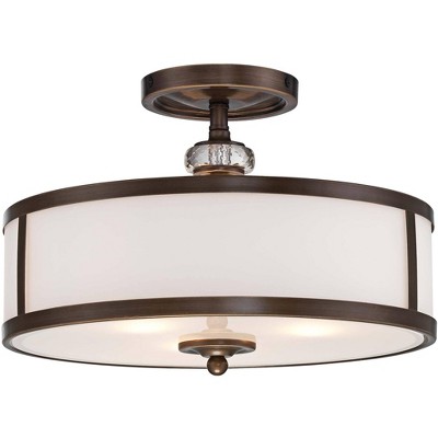 Minka Lavery Vintage Ceiling Light Semi Flush Mount Fixture 15" Dark Bronze 3-Light White Glass Shade for Bedroom Kitchen Hallway