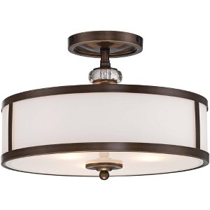 Minka Lavery Vintage Ceiling Light Semi Flush Mount Fixture 15" Dark Bronze 3-Light White Glass Shade for Bedroom Kitchen Hallway - 1 of 3