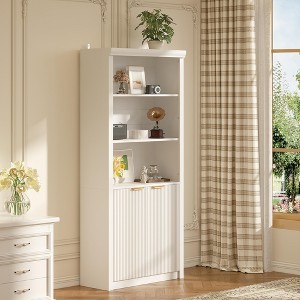 Book Shelf and Bookcase,31.5" Wide Bookshelf with Drawer and Doors,Farmhouse Book Case with Storage,Wood Storage Cabinet with 5 Tier Display Shelves - 1 of 4