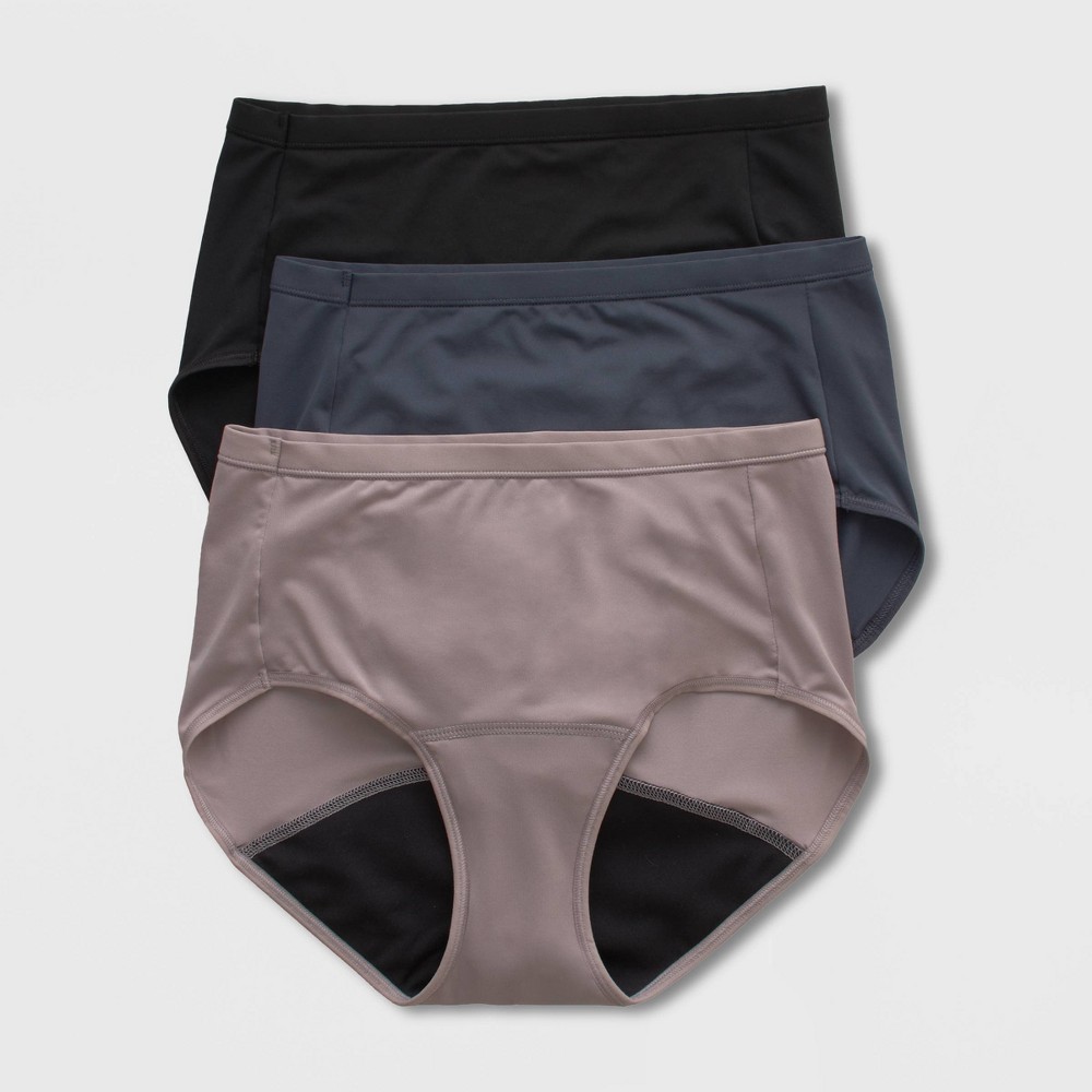 Hanes Women's 3pk Comfort Period Leakproof Moderate Briefs - Colors May Vary 6, Black