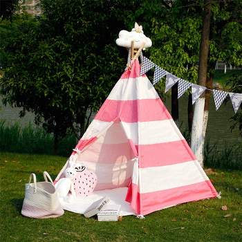 Modern Home Children's Canvas Play Tent Set with Travel Case - Pink Stripes