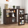 DOMETOUR Modern Walnut Bar Cabinet with Rotating Top, Counter Height, 6 Storage Spaces, Ribbed Glass Doors, Dining Room Organizer - 2 of 4