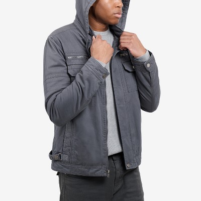 X RAY Men's Faux Shearling Lined Hooded Cargo Jacket in Grey Size XL — фото 3
