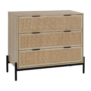Nathan James Andrew 3 Drawers Storage Cabinet with Natural Rattan Accent and Metal Legs: Bohemian Charm, Ample Storage - 1 of 4