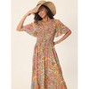 Seta T Women's Floral Short Flutter Sleeve V Neck Smocked High Waist Flowy Maxi Dress - 2 of 4