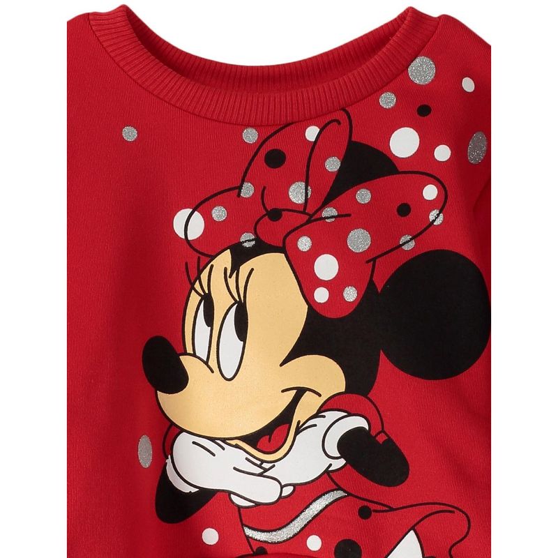 Disney Minnie Mouse Girls Fleece Sweatshirt and Leggings Outfit Set Toddler to Big Kid, 4 of 8