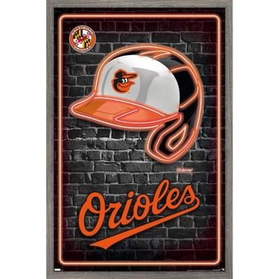 Trends International MLB Baltimore Orioles - Drip Helmet 22 Framed Wall  Poster Prints Barnwood Framed Version 14.725 x 22.375