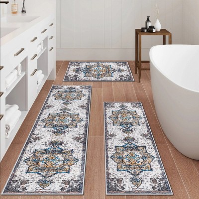 FURNIinspire Floor Mats 3 Piece Farmhouse Kitchen Rug Washable Area Rugs Non Skid Bohemian Mat for Hallway Entryway, Multicolored, 60"*20"