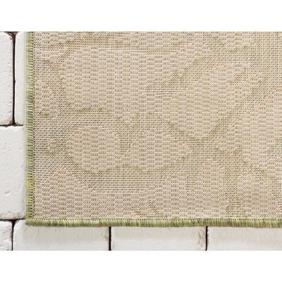 Light Green and Beige Botanical Outdoor 8'x11' Polypropylene Rug