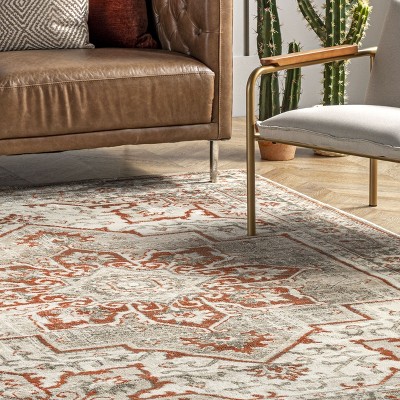 Beige Medallion Synthetic Runner Rug 2'6" x 8'