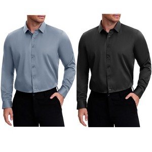 INSPIRE CHIC Men's Point Collar Long Sleeves Button Down Solid Formal Dress Shirts 2 Packs - 1 of 4
