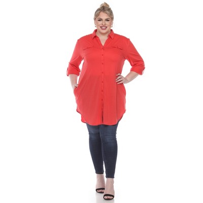 Plus Size Stretchy Tunic -White Mark