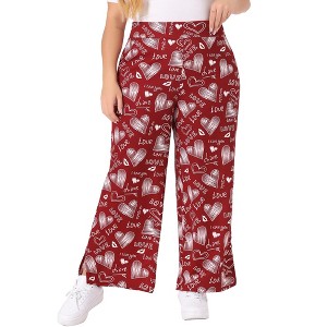 Agnes Orinda Women's Plus Size Stretchy Palazzo High Waist Summer Casual Heart Print Wide Leg Pants - 1 of 4