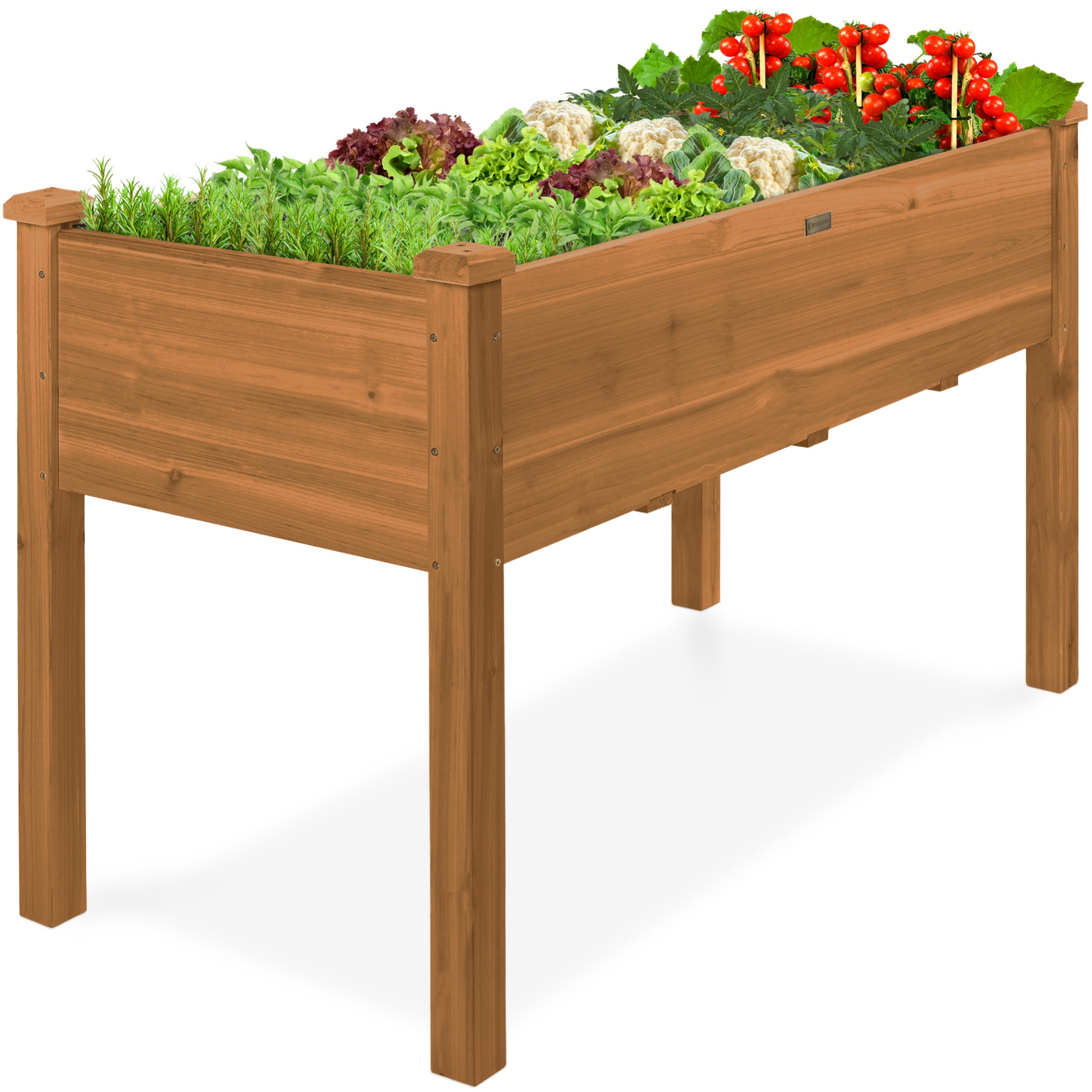 Best Choice Products 48x24x30in Raised Garden Bed, Elevated Wooden Planter for Yard w/ Foot Caps, Liner - Acorn Brown