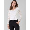 INSPIRE CHIC Women's Floral Embroidery Sheer Long Sleeves Lace Blouse - image 2 of 4