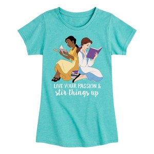 Girls' - Disney Princess - Tiana and Belle Reading Live Your Passion Fitted Short Sleeve Graphic T-Shirt - 1 of 4