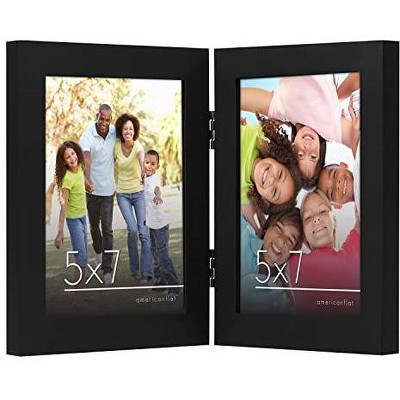 Americanflat Hinged 5x7 Picture Frame with Shatter-Resistant Glass - Double Picture Frames with Engineered Wood - Signature Collection - Black