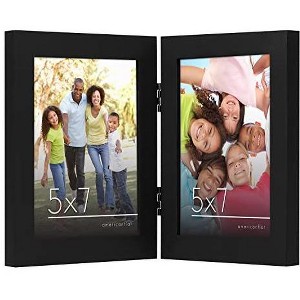 Americanflat Hinged 5x7 Picture Frame with Shatter-Resistant Glass - Double Picture Frames with Engineered Wood - Signature Collection - Black - 1 of 4