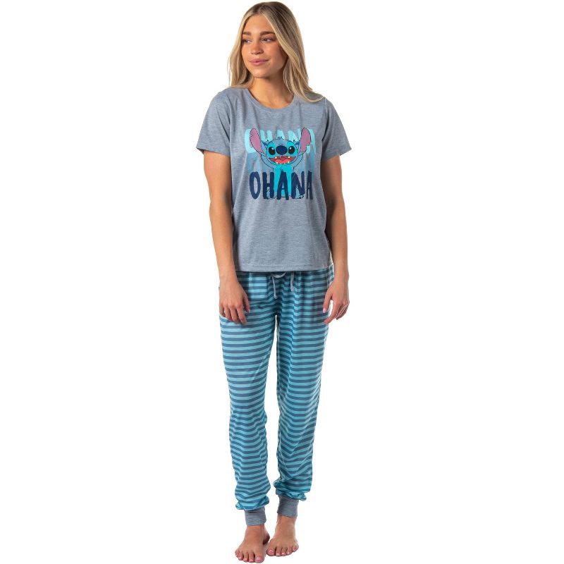 Disney Women's Lilo & Stitch Ohana Jogger Sleep Pajama Set For Adults Grey, 1 of 5