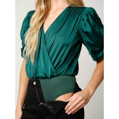 Women's Balloon Sleeve Wrap Bodysuit - Peach Love