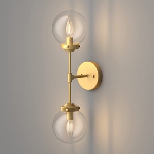 Runesay Gold Wall Sconces 2 Light Industrial Gold Wall Light Fixture Vintage Style Clear Glass Globe Gold Bathroom Light Fixtures - 1 of 4