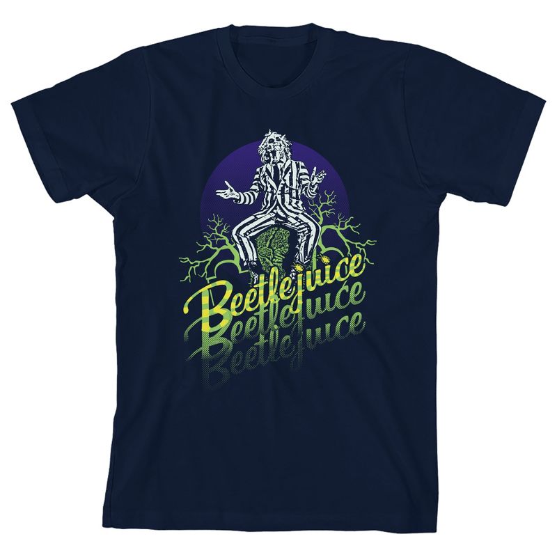 Beetlejuice Classic Movie Youth Boys Character & Text Navy Blue T-Shirt, 1 of 3
