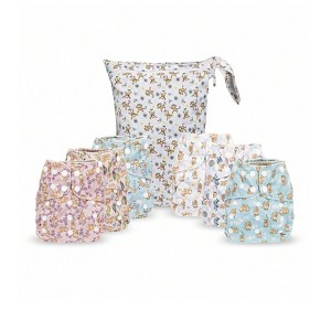 6ct Reusable Cloth Diapers, One Size Adjustable, Washable Soft Absorbent, Waterproof Cover, 4-Layers Microfiber Inserts - Simple Being - 1 of 4