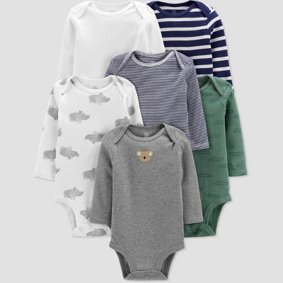 Image of Carter's Just One You® Baby Boys' 6pk Striped and Animal Print Bodysuit - Green/White/Blue 6M