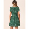Allegra K Women's Printed Summer Casual Square Neck Short Sleeve Fit and Flare Dress - 4 of 4