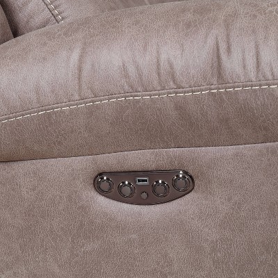 Desert Sand 86" Contemporary Power Reclining Faux Leather Sofa