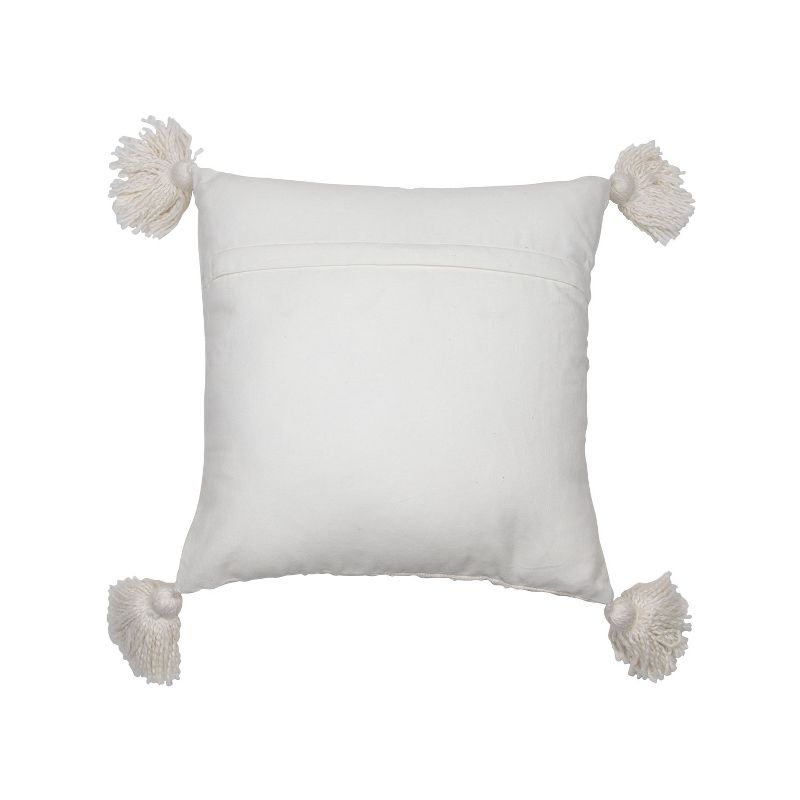 White 18 x 18 inch Decorative Cotton Throw Pillow Cover with Insert and Hand Tied Chenille Knots - Foreside Home & Garden, 2 of 5