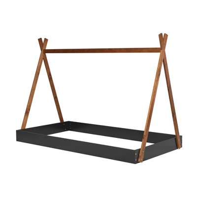 YNXARIA Solid Wood Full Size Platform Bed Frame with Triangular Structure in Black and Dark Brown, Built to Last
