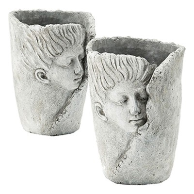 VisioGear 2Pcs Sleep Face Accent Planter, Modern Design for Indoor and Outdoor Spaces, Antique Gray, 6.5"*6"*8.5"