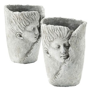 VisioGear 2Pcs Sleep Face Accent Planter, Modern Design for Indoor and Outdoor Spaces, Antique Gray, 6.5"*6"*8.5" - 1 of 4