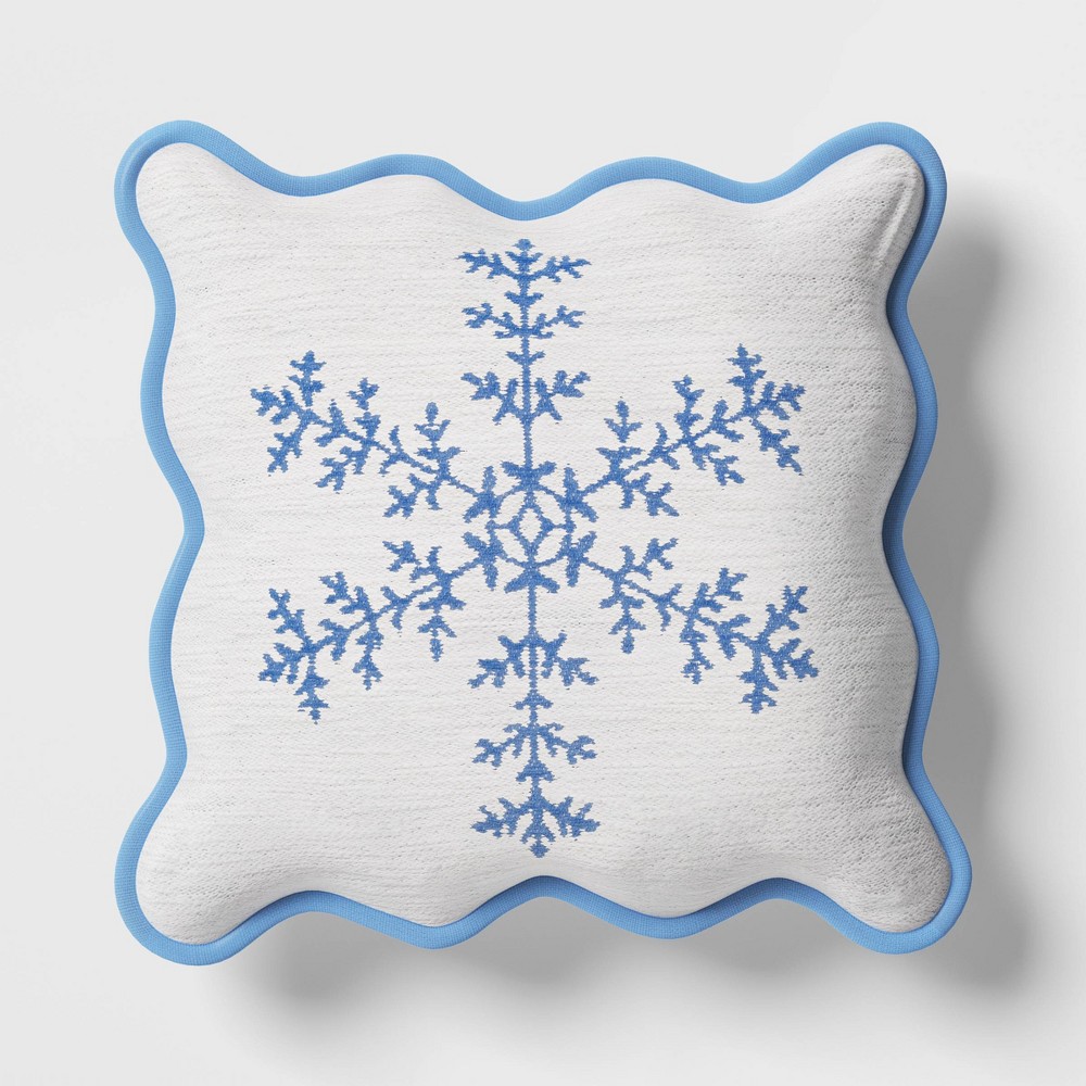 Photos - Pillow Woven Snowflake Square Throw  with Scalloped Trim Blue/Ivory - Thres