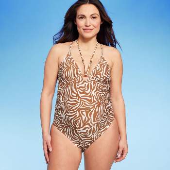 Multi Strap One Piece Maternity Swimsuit - Isabel Maternity by Ingrid & Isabel™ Brown Animal Print