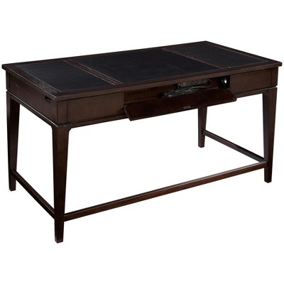 Transitional Brown 60" Wood Home Office Desk with 3 Drawers