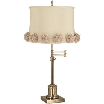 360 Lighting Westbury 36" Tall Skinny Large Traditional End Table Lamp Swing Arm Gold Antique Brass Finish Single La Taupe Shade Living Room Bedroom
