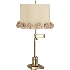 360 Lighting Westbury 36" Tall Skinny Large Traditional End Table Lamp Swing Arm Gold Antique Brass Finish Single La Taupe Shade Living Room Bedroom - 1 of 4