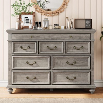Zstar Wooden Dresser, 9 Drawer Dresser with Large Storage Unit & Vintage Metal Handles for Bedroom, Living Room, Entrance