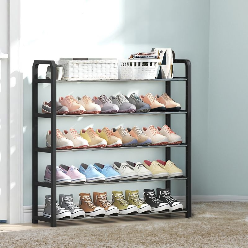SKONYON 5 Tier Shoe Rack Holds 15 Pairs Black Frame with Silver Coating, 1 of 8