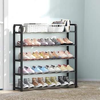 SKONYON 5 Tier Shoe Rack Holds 15 Pairs Black Frame with Silver Coating