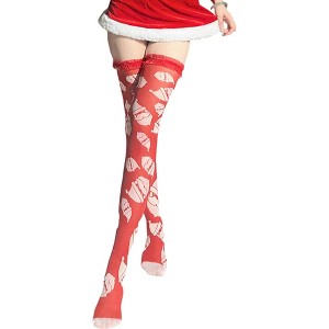 BABYYER Women's Christmas Thigh High Socks, Silk Long Over the Knee High Stockings, Breathable and Soft for Xmas New Year Holiday Decorations - 1 of 4