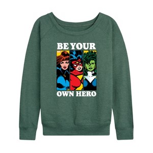 Women's - Marvel - Be Your Own Hero Lightweight French Terry Wide Neck Long Sleeve Shirt - 1 of 4