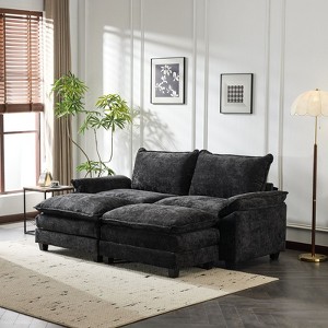 Karl Home |85.4 in. W Pillow Top Arm Double-layer Cushion Chenille Sofa in Black With Ottoman - 1 of 1